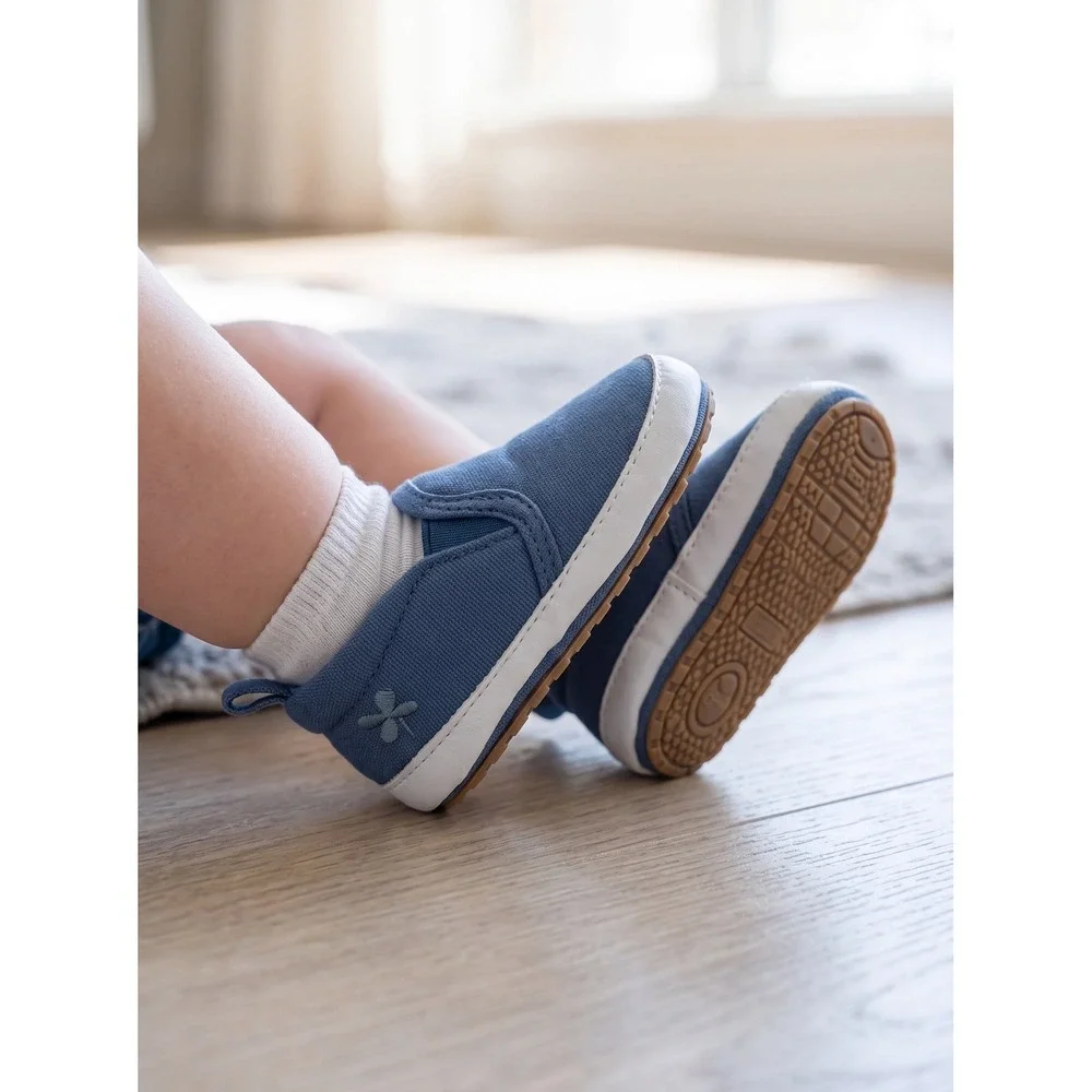 Lucky Brand Blue Canvas Slip On Shoes Infant Toddler Clover Detail Size 2